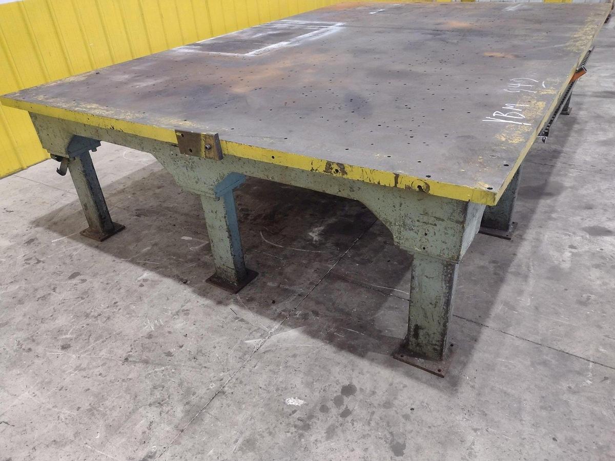 Used 148" X 98" HEAVY DUTY STEEL LAYOUT WELDING SHOP TABLE