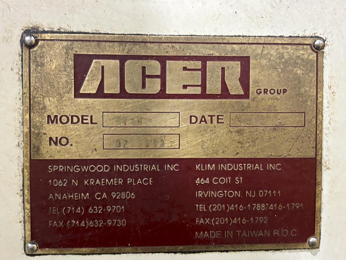 Used 3 HP ACER MODEL #3VKH RAM TYPE VERTICAL MILL W/ DIGITAL READ OUT