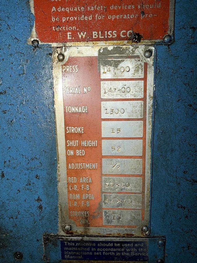 Used 1500 TON BLISS #29 KNUCKLE JOINT PRESS 