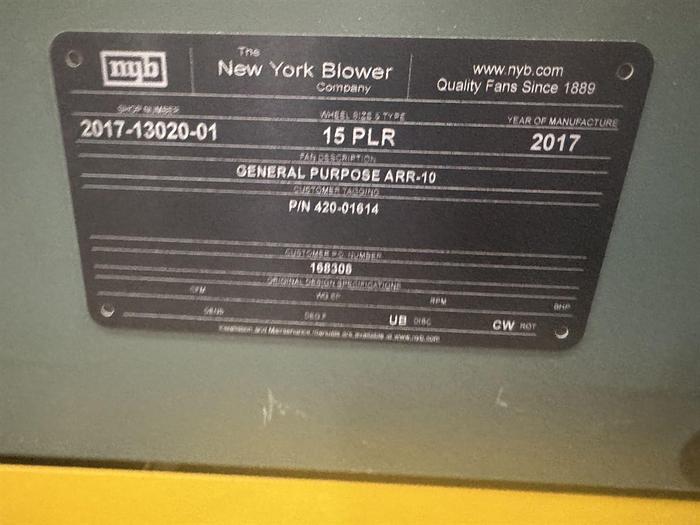 Used 2017 NEW YORK BLOWER General Purpose ARR-10 Blower, 15 PLR Wheel