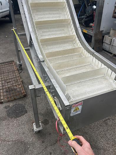 Used INCLINE CLEATED BELT CONVEYOR, STAINLESS STEEL, 24’’ WIDE X 120’’ LONG
