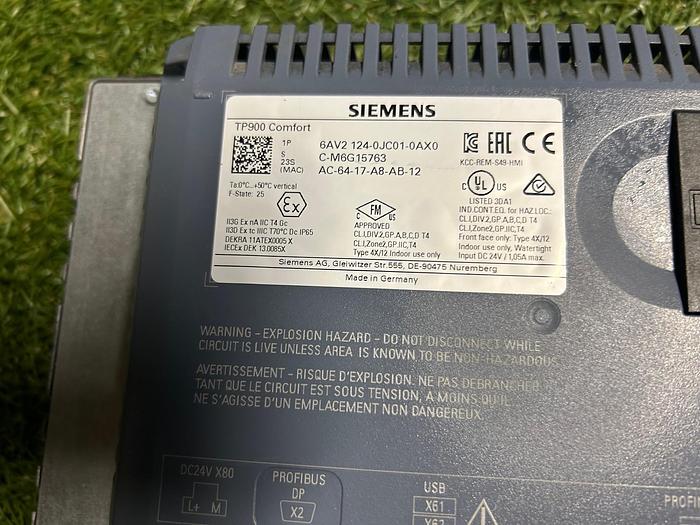 Used Siemens 6AV2 124-0JC01-0AX0 Simatic TP900 Comfort Panel