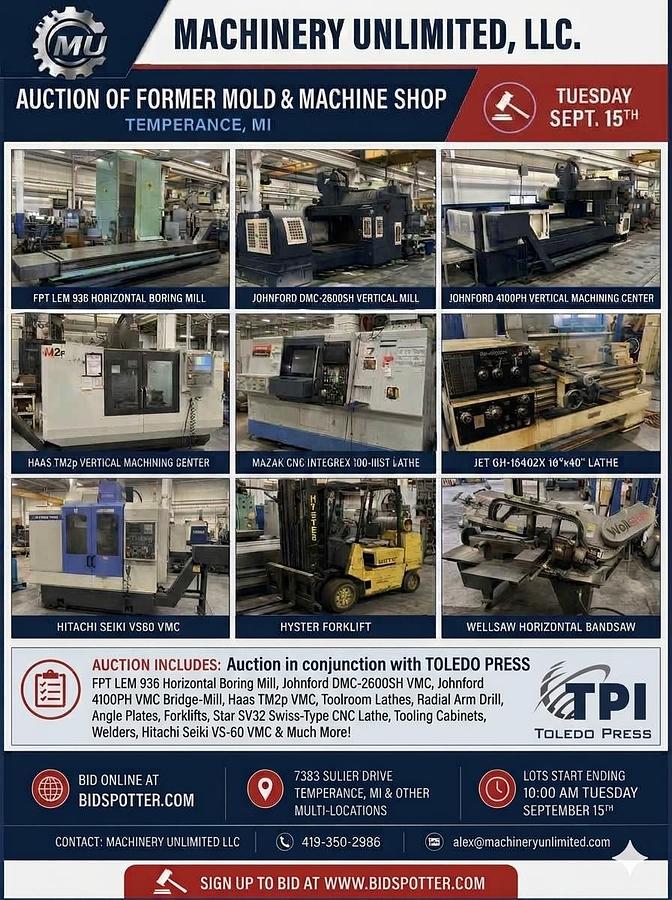 Used Auction Title: Auction of the Assets of Phoenix Mold & Engineering & Other CNC Machines