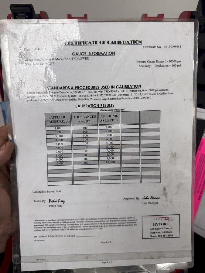 Used 1.5" HYTORC MODEL #AVANTI AV-10 HYDRAULIC TORQUE WRENCH