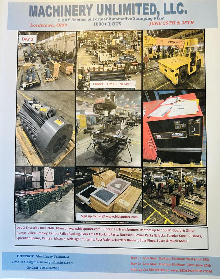 Used 2-Day Auction of Former Lordstown, Ohio Automotive Facility - June 25th & 26th!