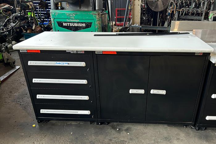 Used Vidmar 4-Drawer Cabinet & Storage, Sentry 100 Static Gard W/Laminate Bench Top