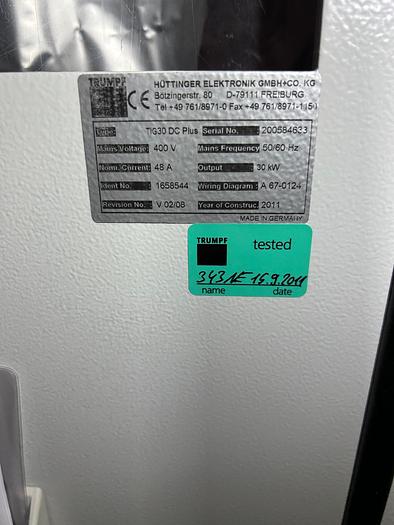 TRUMPF HUTTINGER ELEKTRONIK GMBH  TIG 30 DC PLUS 400V 48A 30KW POWER SUPPLY