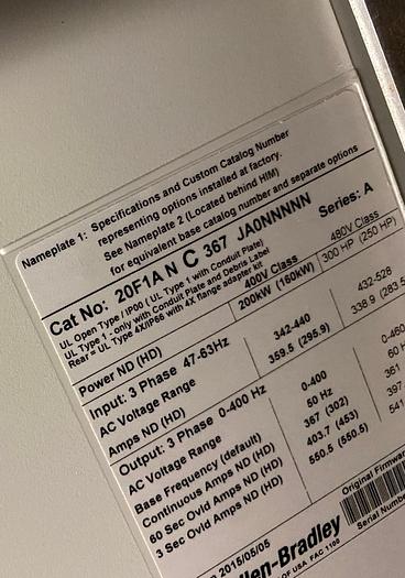 Allen Bradley 20F1AC367 JA0NNNNN Powerflex 753