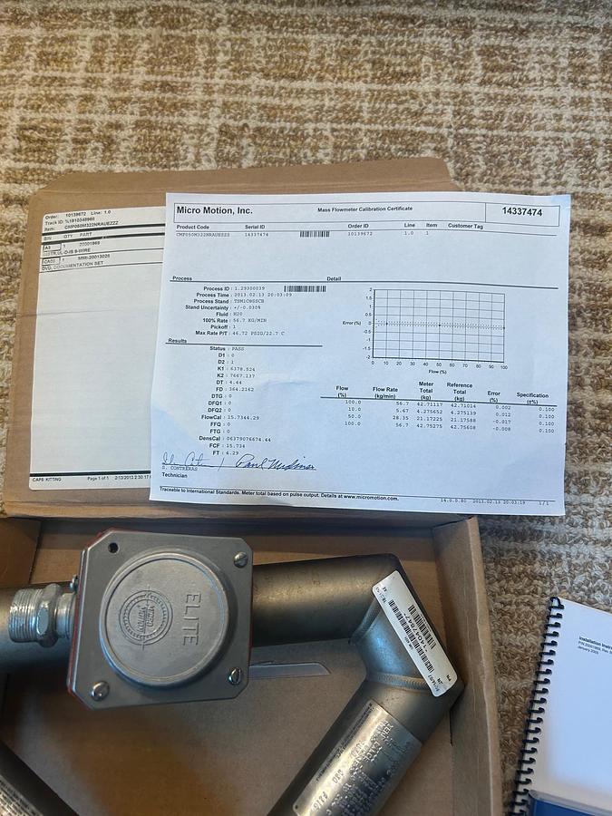 Used MICRO MOTION, MASS FLOW METER, EMERSON CMF050M322NSAUEZZZ