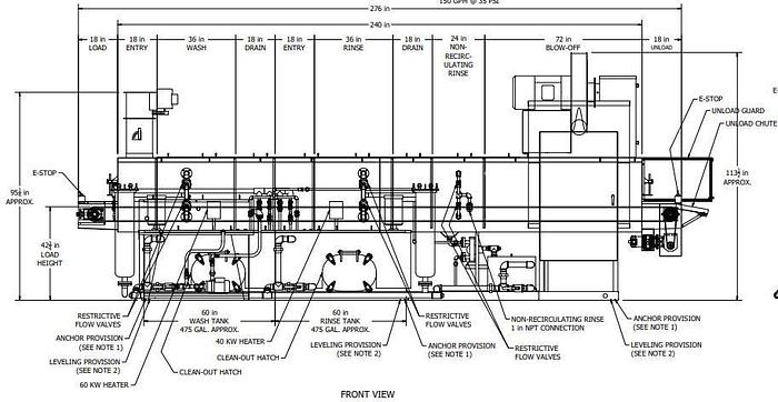 Used 3-LANE 12" WIDE BELT, 4-STAGE STAINLESS STEELL WASHER JENFAB MODEL #MCCS-3000SS2F