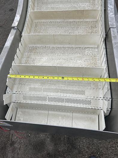Used INCLINE CLEATED BELT CONVEYOR, STAINLESS STEEL, 24’’ WIDE X 120’’ LONG