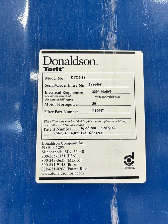 Used Donaldson Torit DFO3-18 Dust Collector
