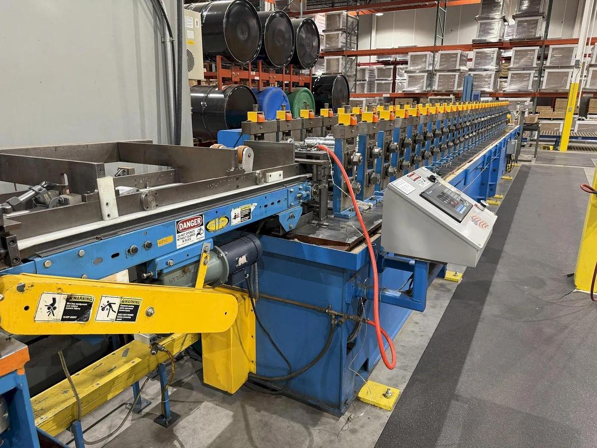 Used 30 STAND X 1.5" RLM ROLLFORMER LINE TOOLED FOR LEAF SOLUTIONS GUTTER TOPPER, 20" ROLL SPACE (2001)