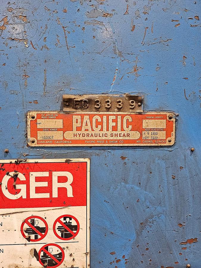 Used 3/4" x 10' Pacific #750-R10, hydraulic squaring shear