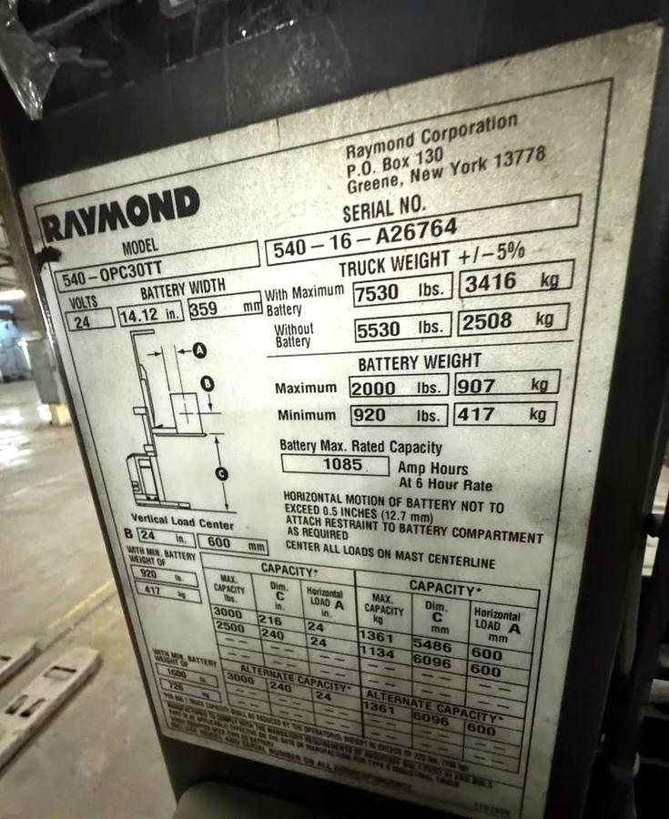 Used 3000 lb Raymond 540-OP30TT Triple Master Electric Order Picker (2 Available)