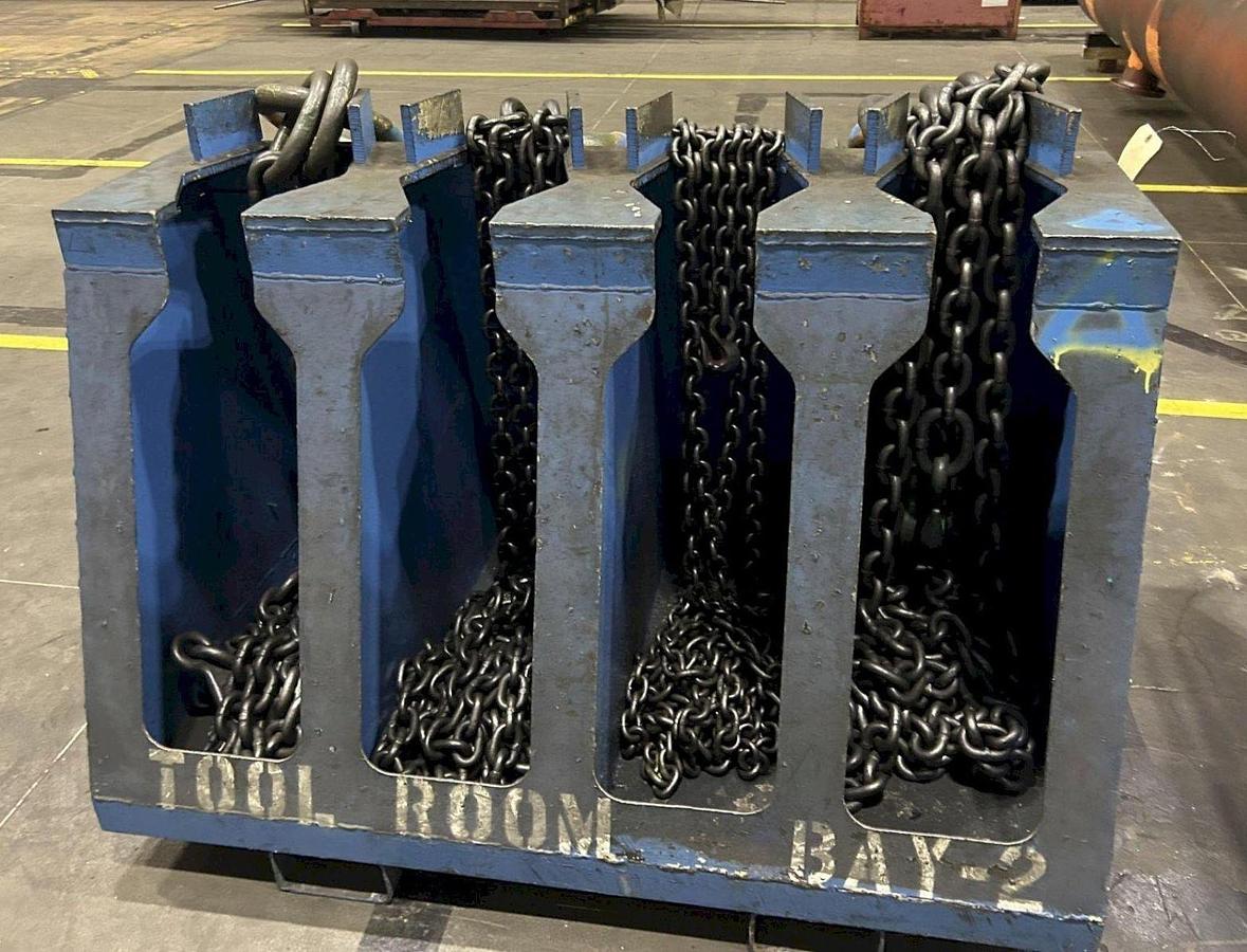 Used HEAVY DUTY LIFTING CHAINS W/ ROLLING STAND/CABINET (5+ Available)