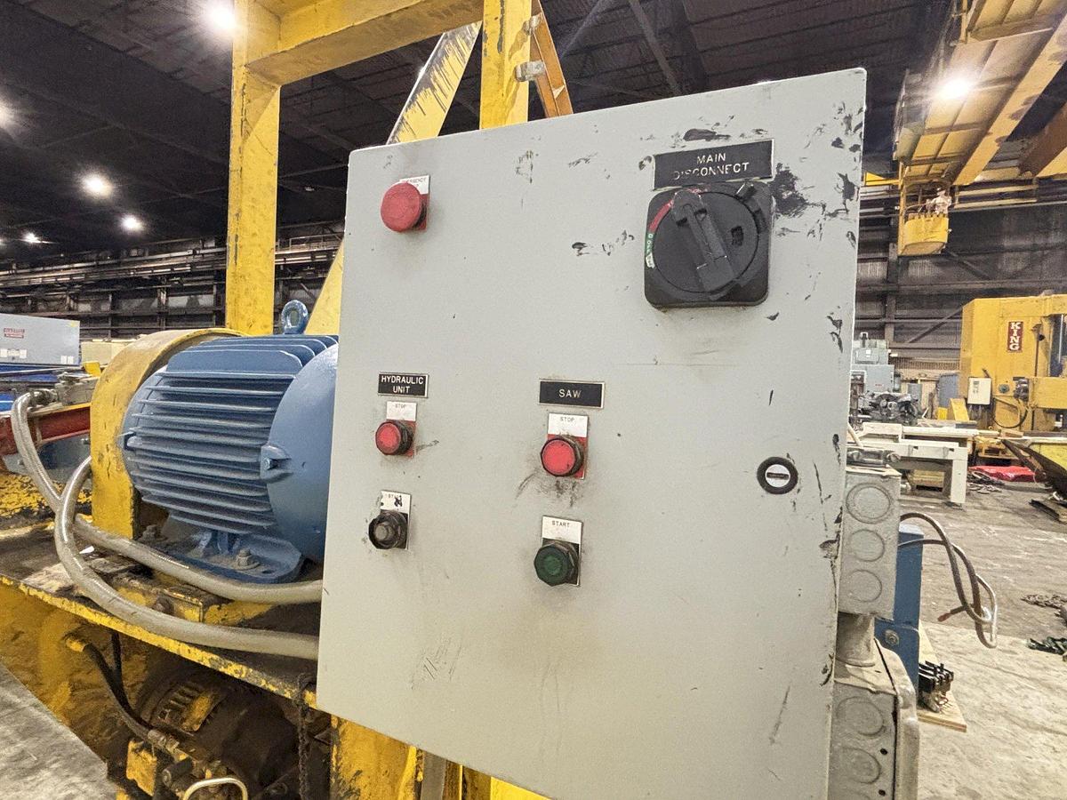 Used 15 HP L&M EQUIPMENT MODEL #HMPC-7-24 CROSS CUT BUNDLE TRAVELING ARCH WOOD BUNDLE SAW WITH CONVEYOR