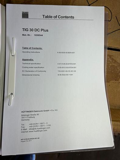 TRUMPF HUTTINGER ELEKTRONIK GMBH  TIG 30 DC PLUS 400V 48A 30KW POWER SUPPLY