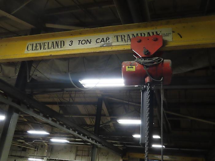 Used 3-Ton x 60 LF Dual Bridge Cleveland Tramrail Underslung Crane w/ (2) 3-Ton CM Lodestar Hoists (20' Span)