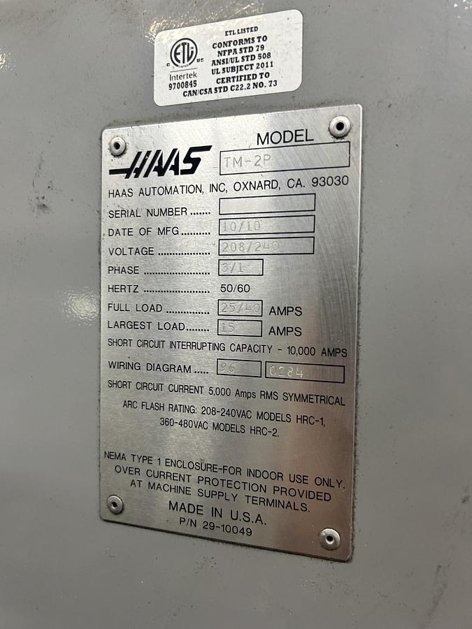 Used Haas TM-2P Vertical Machining Tool Room Mill