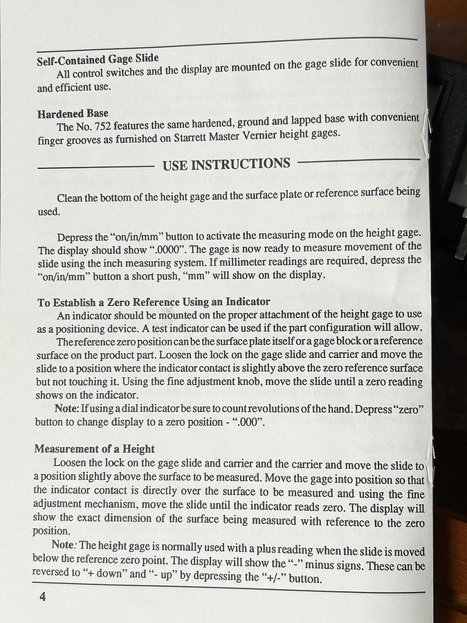 Used Starrett Digital Height Gage Model 752 Electronic Height Gage