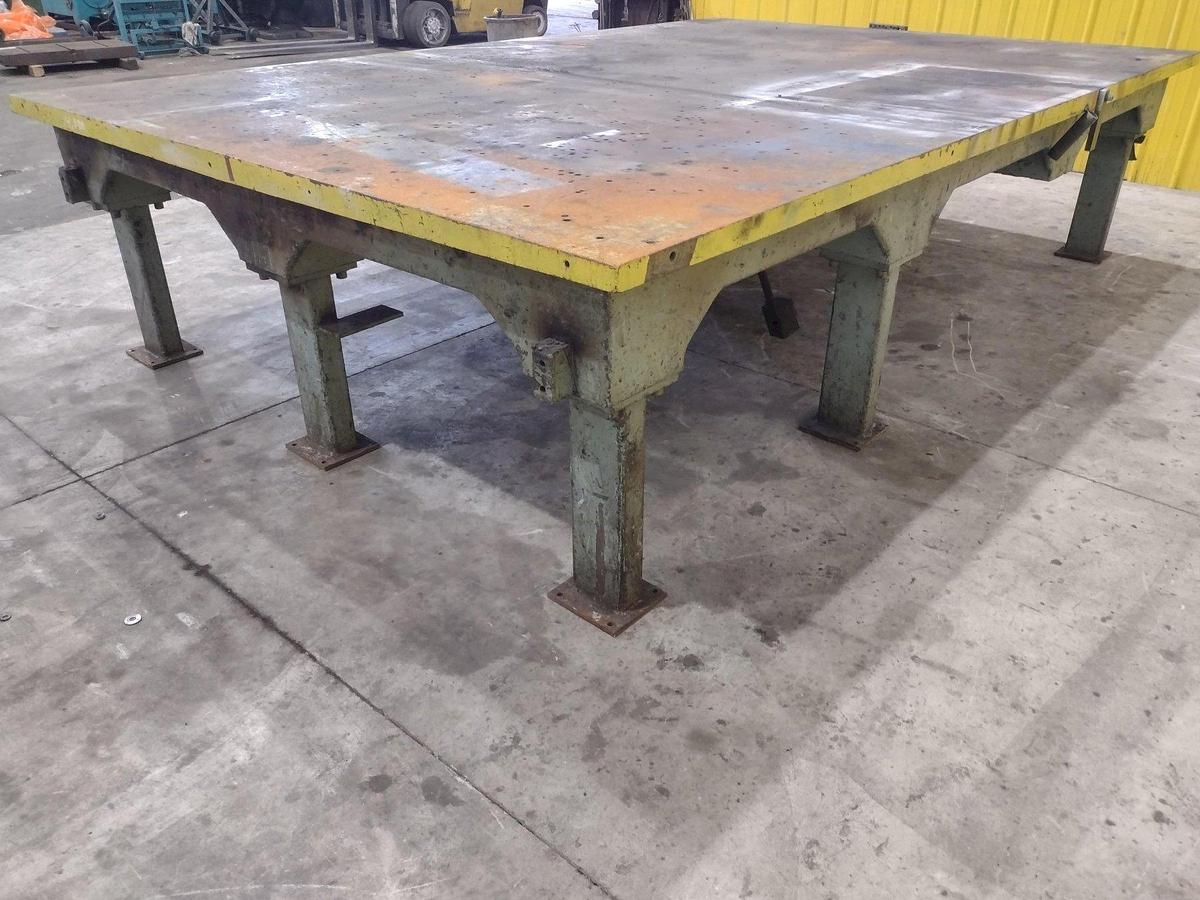 Used 148" X 98" HEAVY DUTY STEEL LAYOUT WELDING SHOP TABLE