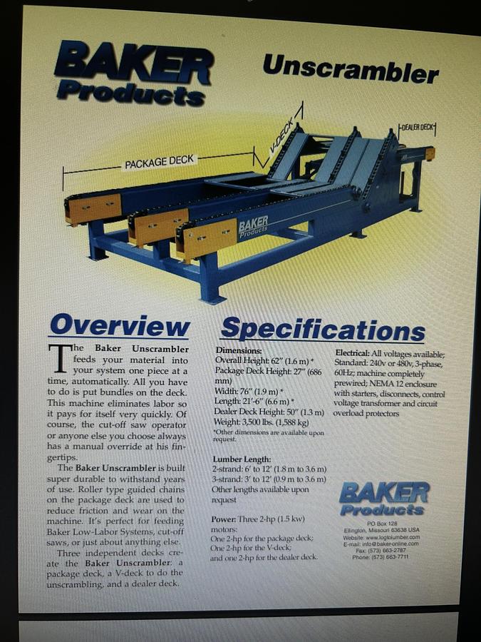 Used Baker Products Unscrambler, Model: BUS-0 Loading Unit