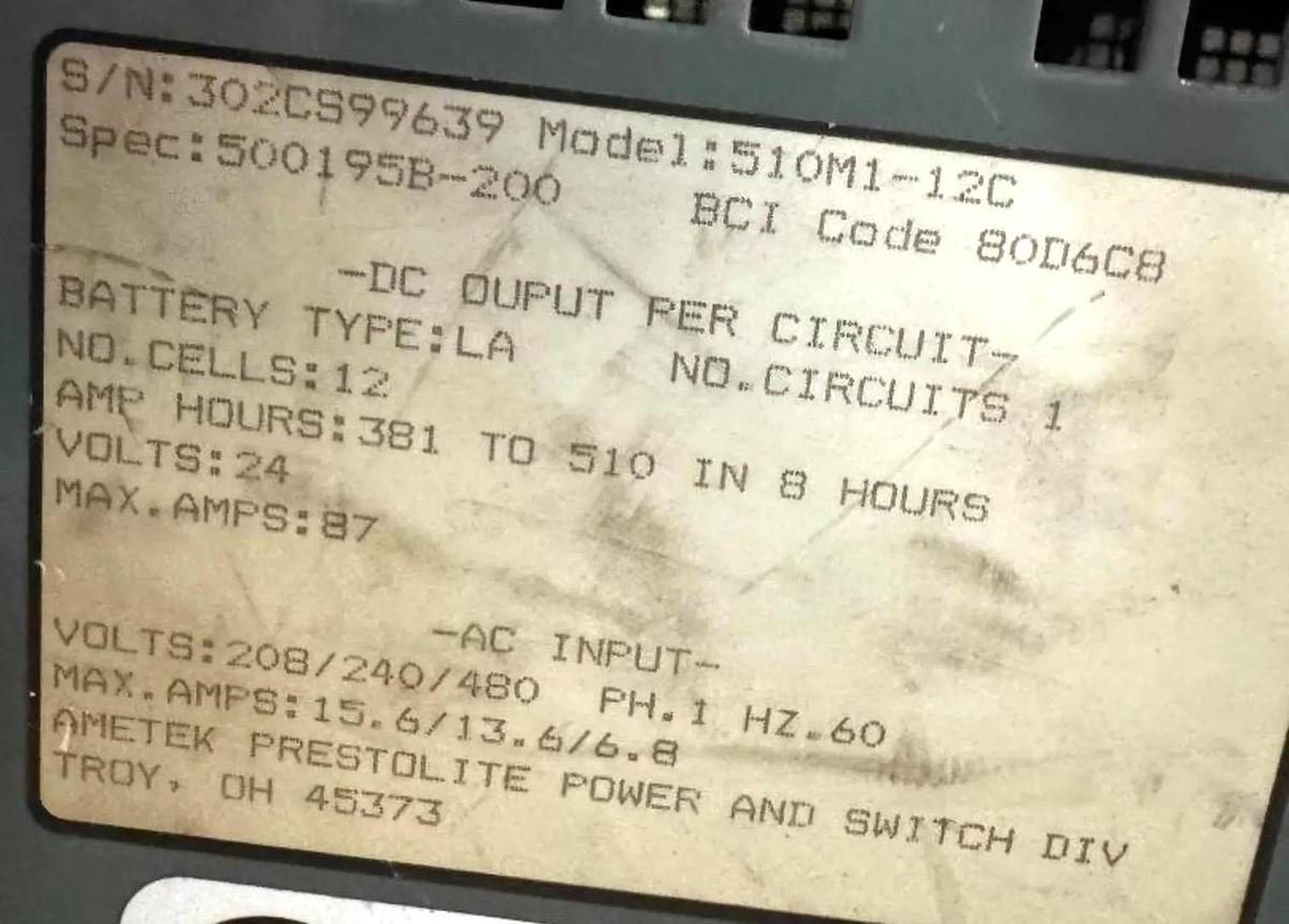 Used 24-Volt Prestolite Power Battery-Mate Model: 510M1-12C Battery Charger