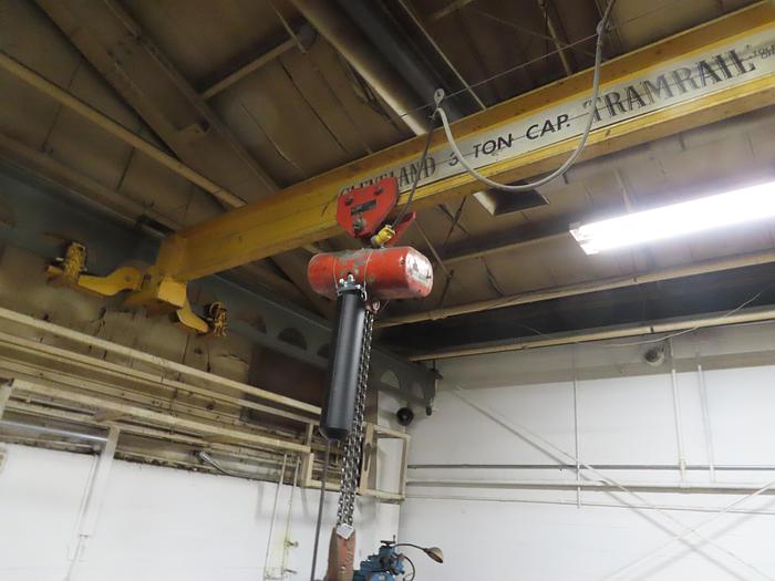 Used 3-Ton x 60 LF Dual Bridge Cleveland Tramrail Underslung Crane w/ (2) 3-Ton CM Lodestar Hoists (20' Span)