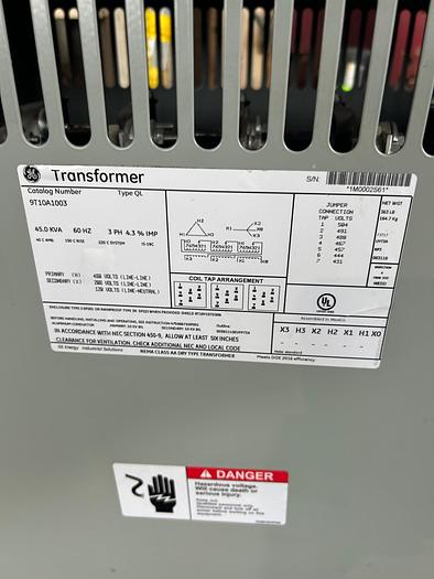 Used 45 KVA General Electric 9T10A1003 Transformer
