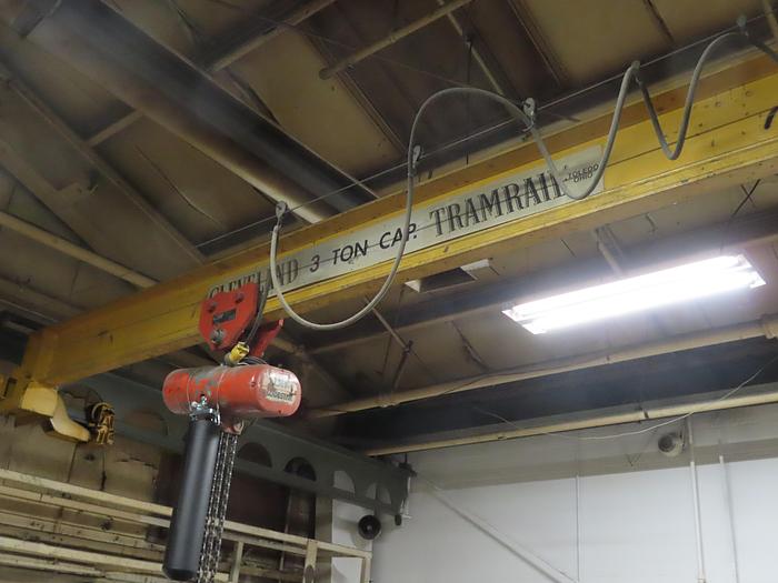 Used 3-Ton x 60 LF Dual Bridge Cleveland Tramrail Underslung Crane w/ (2) 3-Ton CM Lodestar Hoists (20' Span)