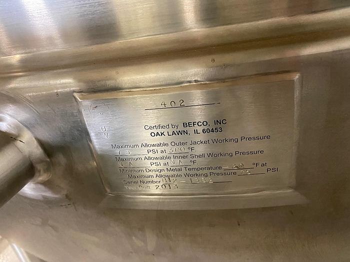 Used Befco 220 Gallon Stainless Steel Cooking Kettle w/Agitator 
