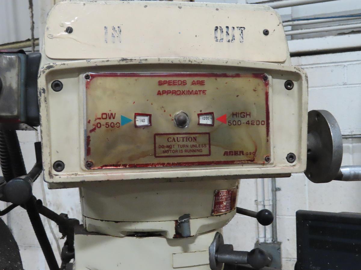 Used 3 HP ACER MODEL #3VKH RAM TYPE VERTICAL MILL W/ DIGITAL READ OUT