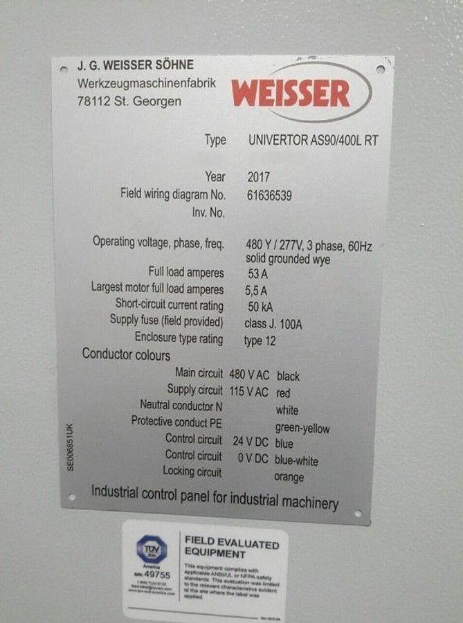 Used WEISSER UNIVERTOR AS90/400L RT CNC Lathe