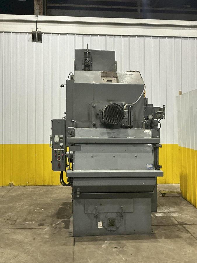 Used 5 CU FT X 15 HP WHEELABRATOR TUMBLAST RUBBER BELT SHOT BLAST CABINET