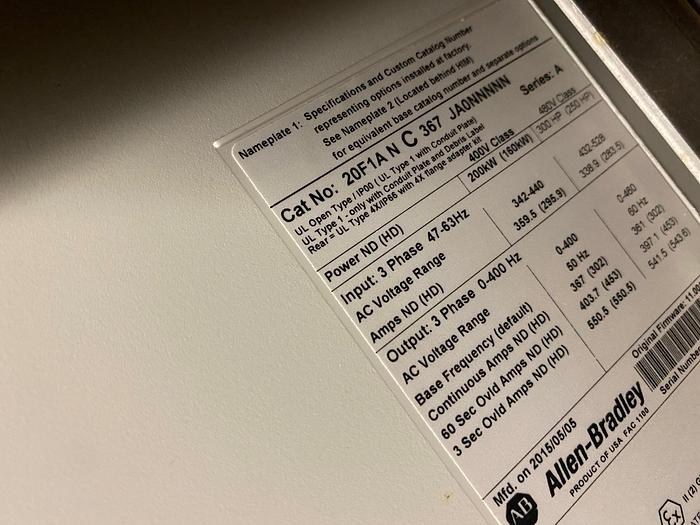 Allen Bradley 20F1AC367 JA0NNNNN Powerflex 753