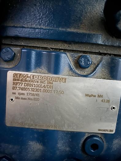 Used Sew-Eurodrive RF77 DRN100L4/DH, 87.7486532301.0001.17.50 Helical Gear Motor