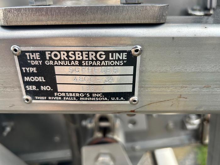 Used Forsberg 4800 Series Stainless Steel Screen Separator, Model: 4800-34