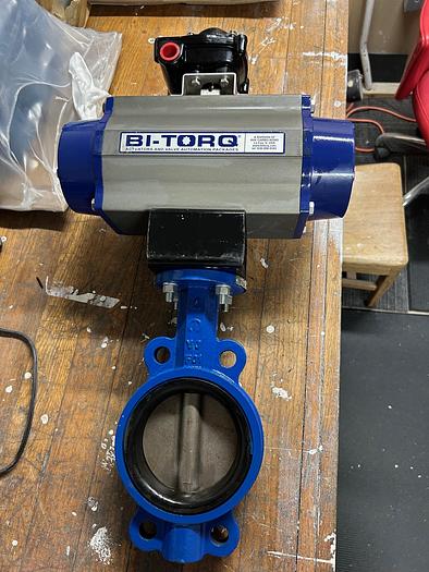 Used Bi-Torq PN115SR, 4" Butterfly Valve W/ Pneumatic Actuator & VRC Bray VE900G-T1