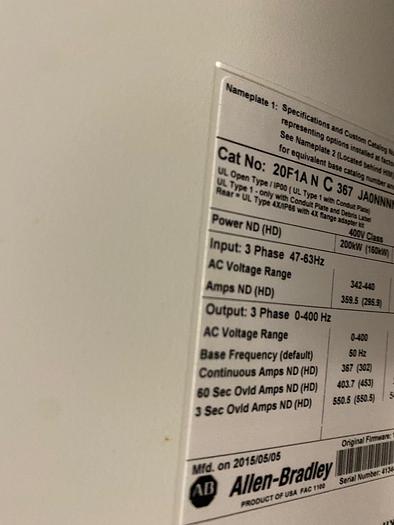 Allen Bradley 20F1AC367 JA0NNNNN Powerflex 753