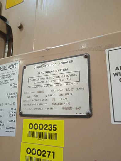 Used 60 TON X 6' CINCINNATI 60CBIIX4 CNC HYDRAULIC PRESS BRAKE W/ UPDATED TOUCH SCREEN CONVERSATIONAL CONTROL