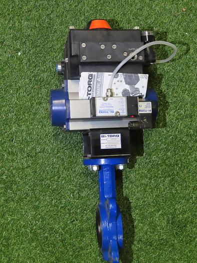 Used Bi-Torq PN85SR, 3" Butterfly Valve W/ Pneumatic Actuator & Bray Commercial VRC-VE900G-T1 Electro-Pneumatic Positioner