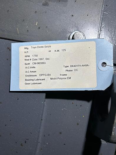 125 KW / 167 HP Toyo Denki DC Motor