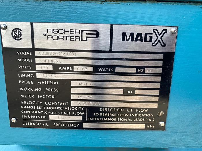 Fischer & Porter Mag-X 10D1435A Magnetic Flow Meter w/ Teflon Lining, 16"