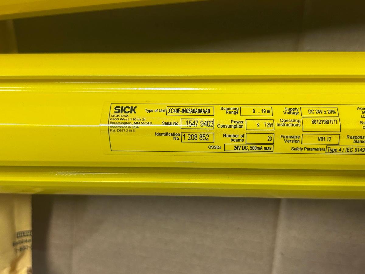 Sick C4000, Select Receiver & Sender, Model: XC40S-0403A0A00AA0 & XC40E-0403A0A00AA0
