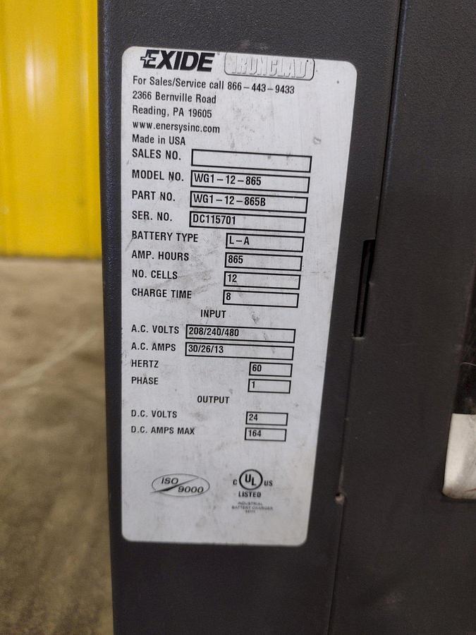 Used Exide Workhog Gold WG1-12-865 Battery Charger