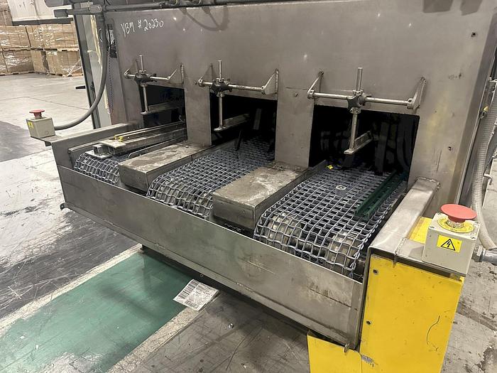 Used 3-LANE 12" WIDE BELT, 4-STAGE STAINLESS STEELL WASHER JENFAB MODEL #MCCS-3000SS2F