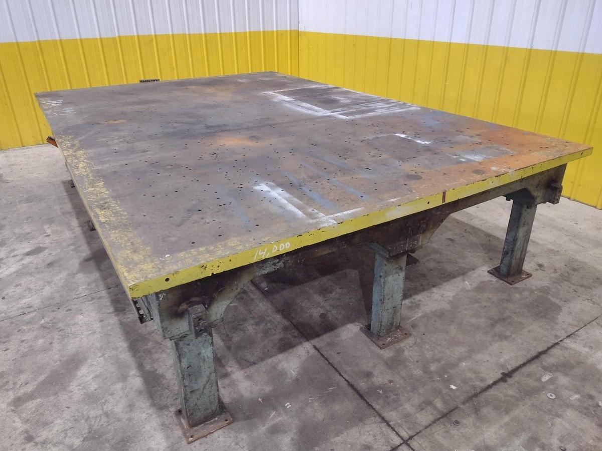 Used 148" X 98" HEAVY DUTY STEEL LAYOUT WELDING SHOP TABLE