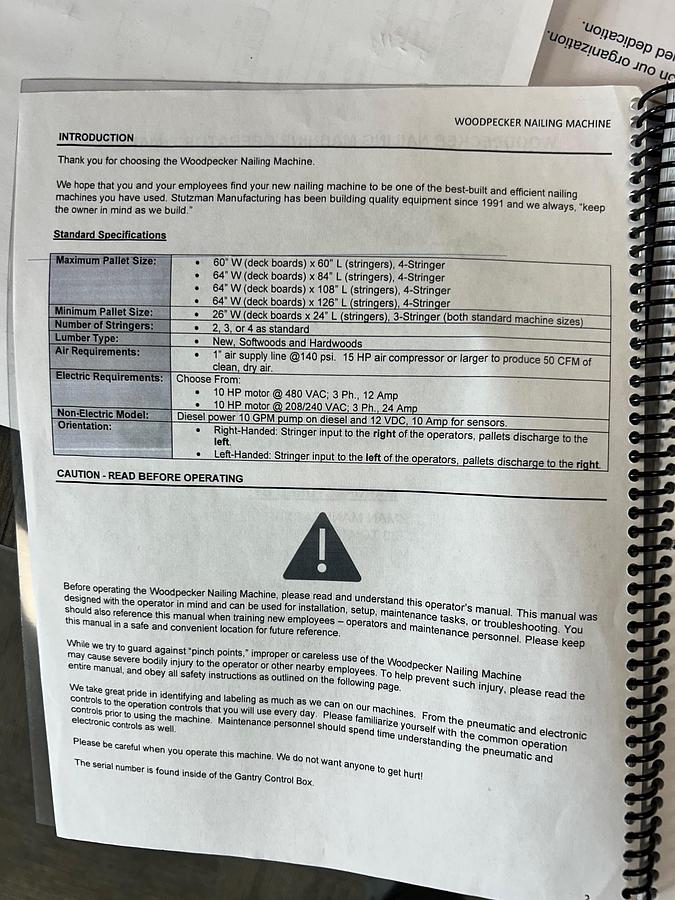 Used Stutzman Manufacturing, Woodpecker Pallet Nailing Machine, Model: 64"x108"