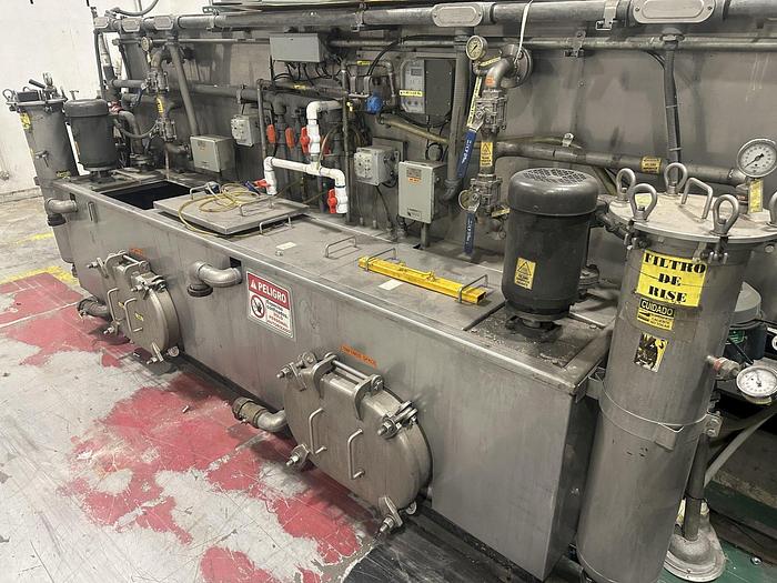 Used 3-LANE 12" WIDE BELT, 4-STAGE STAINLESS STEELL WASHER JENFAB MODEL #MCCS-3000SS2F